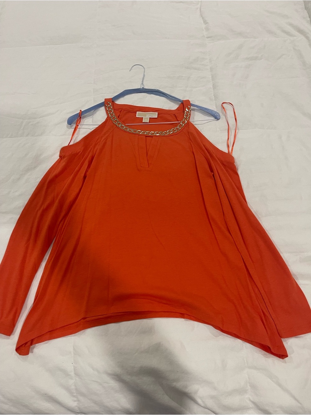 Michael Kors Orange Cold-Shoulder Chain-Neck Blouse - Picture 4 of 4